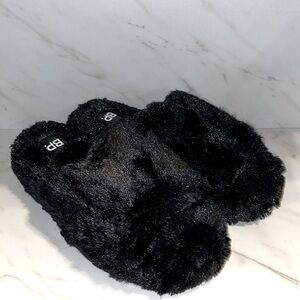 NEW BP faux fur black slides slippers sz L (9-10)